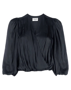Атласная блузка с V-образным вырезом и драпировкой, черный Zadig&voltaire