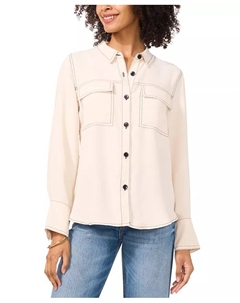 Женская блуза с контрастной строчкой, отложным воротником и застежкой на пуговицах, желтый Vince camuto