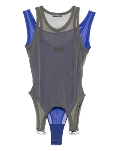 Сетчатый многослойный боди, зеленый Mugler