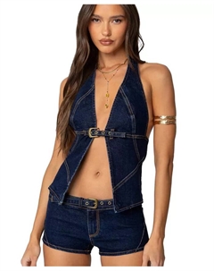 Женский денимовый топ-халтер Ciel с разрезом спереди, синий Edikted