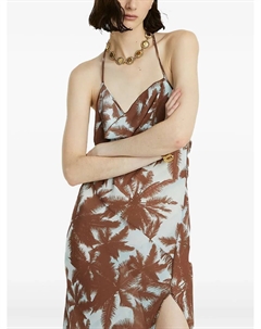 Платье макси с воротником-хомутом и принтом, коричневый Celeste