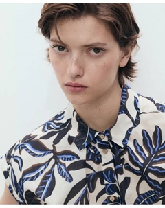 Женская хлопковая рубашка с коротким рукавом и принтом, коричневый/бежевый Mango