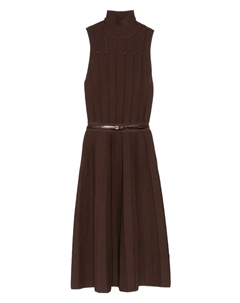 Платье макси в рубчик с высоким воротником и поясом, коричневый Elisabetta franchi