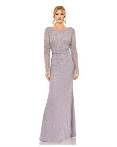 Женское платье с высоким воротником, длинными рукавами и пайетками, силуэт А-силуэта, фиолетовый Mac duggal