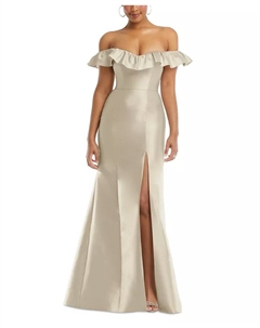 Женское платье-труба из сатина с рюшами на бретелях, коричневый/бежевый Alfred sung