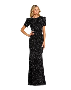 Женское платье с короткими рукавами, сборками и бисером, черный Mac duggal