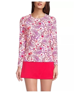 Женская расслабленная рубашка-рашгард с длинным рукавом и принтом SunShade UPF 50, розовый Lands' end