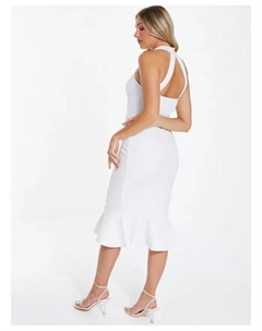 Женское цветочное платье миди с высоким воротником и рюшами, белый Quiz