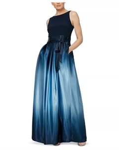 Платье с атласным бантом в технике омбре, синий Sl fashions