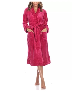 Женский длинный уютный халат с поясом для отдыха, красный White mark