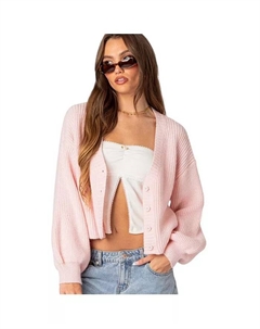 Женский укороченный кардиган Sabrina с объемной вязкой, розовый Edikted