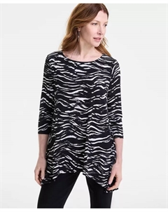 Женский трикотажный топ с принтом и рукавом 3/4, черный Jm collection