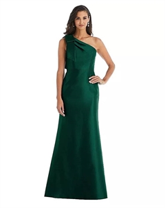 Платье-труба из сатина с бантом и одним плечом больших размеров, зеленый Alfred sung