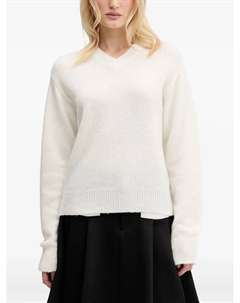 Свитер с V-образным вырезом и вышитым логотипом, белый Hugo