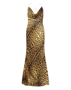 Платье макси с воротником-хомутом и леопардовым принтом, коричневый Roberto cavalli