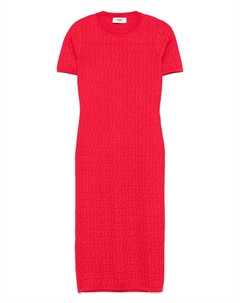 Жаккардовое платье с логотипом FF, красный Fendi