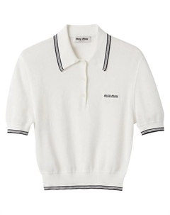 Рубашка поло с отделкой в полоску, белый Miu miu