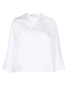 Шелковая рубашка с косым воротником, белый Tory burch
