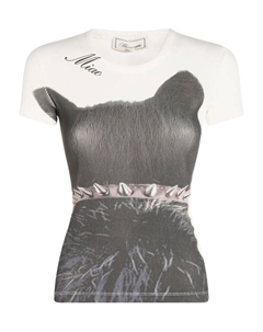 Футболка в рубчик с принтом, белый Blumarine