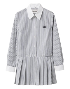 Платье-рубашка мини в полоску, белый Miu miu