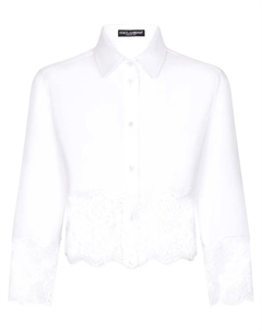 Укороченная поплиновая рубашка с кружевом, белый Dolce&gabbana
