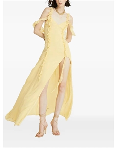 Макси-платье с V-образным вырезом и оборками, желтый Celeste