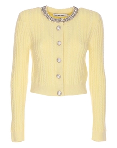 Кардиган косой вязки, украшенный кристаллами, желтый Self-portrait
