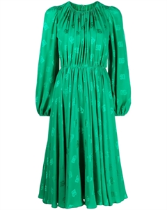 Шелковое платье миди с логотипом, зеленый Dolce&gabbana