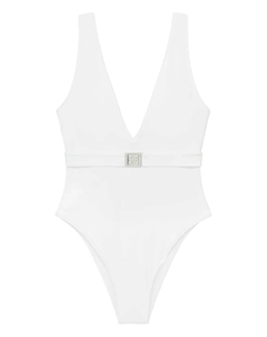 Купальник с V-образным вырезом и поясом, белый Tory burch
