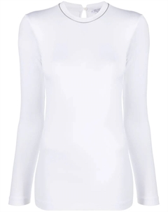 Топ с длинными рукавами и декором Monili, белый Brunello cucinelli