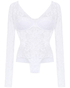 Кружевное боди с длинными рукавами, белый Amir slama