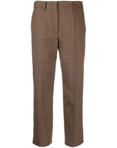 Шерстяные брюки в ломаную клетку, коричневый Prada