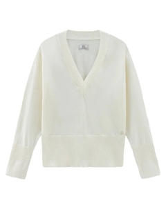 Кашемировый джемпер с V-образным вырезом, белый Woolrich