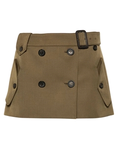 Мини-юбка из вирджинской шерсти с поясом, коричневый Miu miu