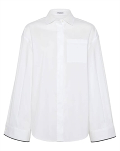 Поплиновая рубашка с контрастной отделкой, белый Brunello cucinelli