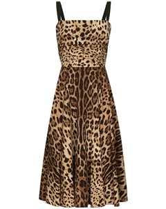 Платье миди с леопардовым принтом, коричневый Dolce&gabbana