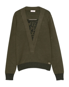 Свитер с V-образным вырезом и узорчатой вставкой, зеленый Liu jo