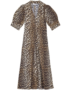 Платье миди из органического хлопка с леопардовым принтом, коричневый Ganni