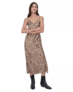 Женское платье-комбинация из потертого сатина с принтом "animal print", коричневый Dkny jeans