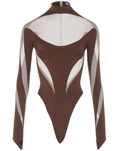Боди с длинными рукавами и вставками, коричневый Mugler