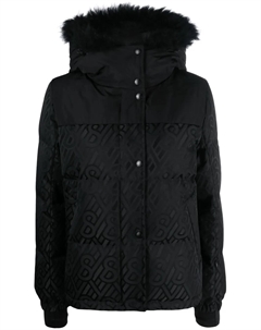 Пуховик с капюшоном и монограммой, черный Yves salomon