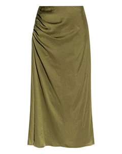 Юбка миди из атласа со сборками, зеленый Theory