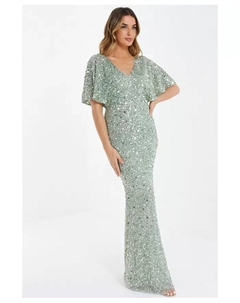Женское макси-платье с пайетками и рукавом "летучая мышь", зеленый Quiz