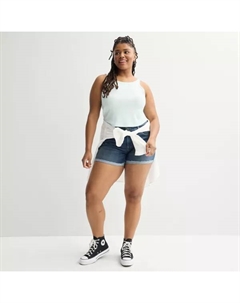 Джинсовые шорты миди с низкой посадкой для подростков плюс сайз, цвет medium dark destructed So