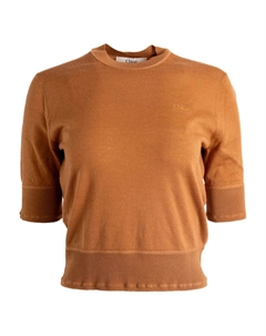 Шерстяной топ с короткими рукавами, коричневый Chloe