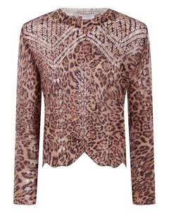 Свитер с анималистичным принтом и кружевными вставками, коричневый Twinset