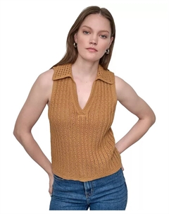 Женский вязаный пуловер без рукавов с кружевным воротником Lacey Stitch, желтый Dkny jeans