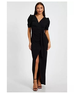 Женское макси-платье с рукавами-фонариками, черный Quiz