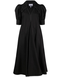 Платье с объемными рукавами и складками, черный Ganni