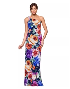 Женское платье из шифона с цветочным принтом и асимметричным вырезом, мультиколор Xscape